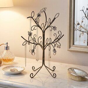 Jewelry Tree Stand Floral Wire Metal Art Leaves and Flowers Jewelry Storage